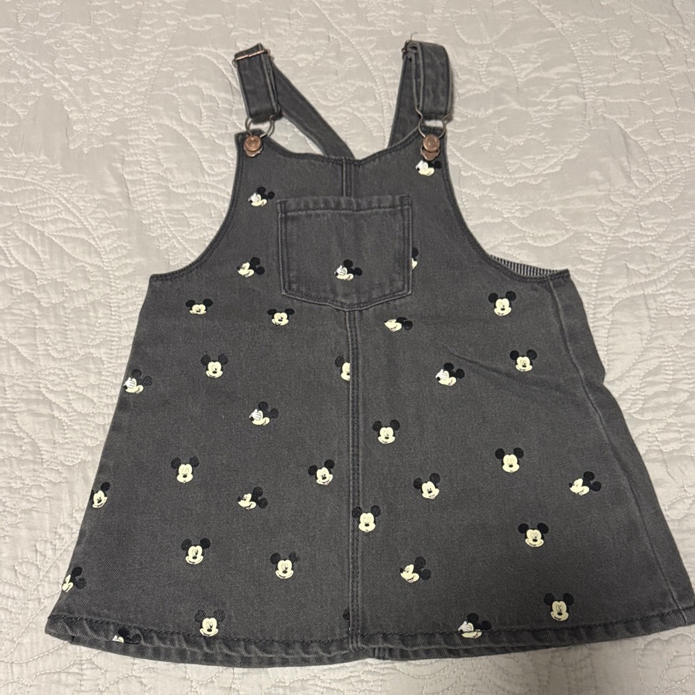 Zara Charcoal Overall Dress with Mickey Pattern